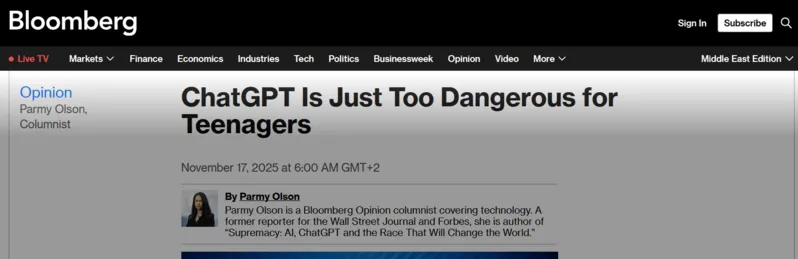 "ChatGPT is Just Too Dangerous for Teenagers"